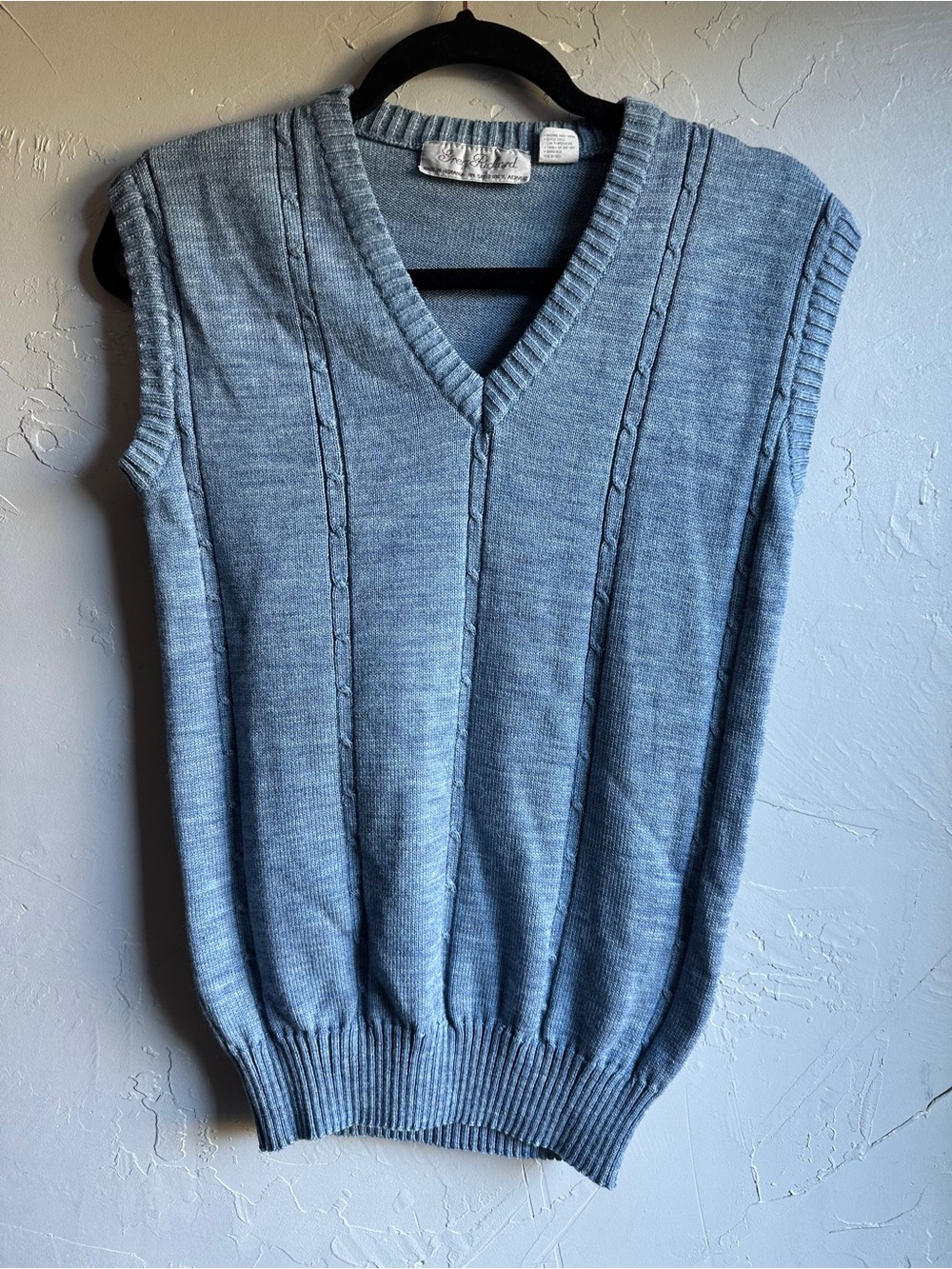 Vintage Greg Richards Preppy Academia Blue Cable Knit V-Neck Sweater Vest S